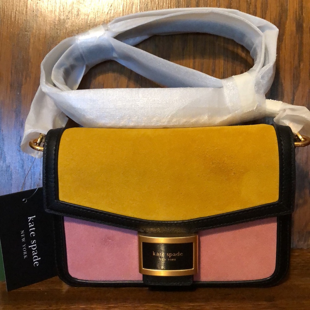 NWT-Kate Spade-Katy-Colorblocked Suede-Flap Chain Crossbody-$278